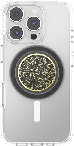 مقبض هاتف PopSockets لـ MagSafe مع مسند، حامل مغناطيسي، جزء علوي قابل للتبديل، تثبيت آمن لحافظات iPhone MagSafe، قبضة الهاتف والكمبيوتر اللوحي - مينا Monstera باللون الأسود in Kuwait