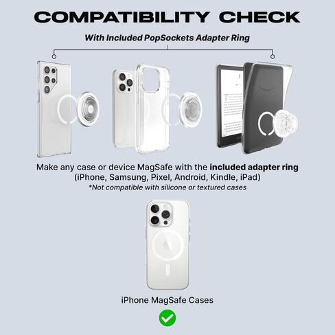مقبض هاتف PopSockets لـ MagSafe مع مسند، حامل مغناطيسي، جزء علوي قابل للتبديل، تثبيت آمن لحافظات iPhone MagSafe، قبضة الهاتف والكمبيوتر اللوحي - مينا Monstera باللون الأسود in Kuwait