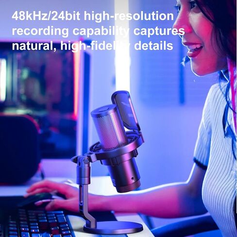 ميكروفون يونسيتي المكثف للألعاب، ميكروفون بودكاست لاسلكي RGB LED مع تقليل الضوضاء، مراقبة الوقت الحقيقي، مخرج USB C الرقمي، 48 كيلو هرتز / 24 بت، للتسجيل والبث in Saudi Arabia