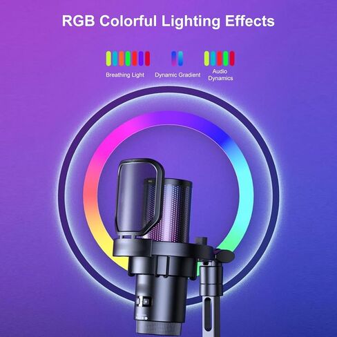 ميكروفون يونسيتي المكثف للألعاب، ميكروفون بودكاست لاسلكي RGB LED مع تقليل الضوضاء، مراقبة الوقت الحقيقي، مخرج USB C الرقمي، 48 كيلو هرتز / 24 بت، للتسجيل والبث in Saudi Arabia