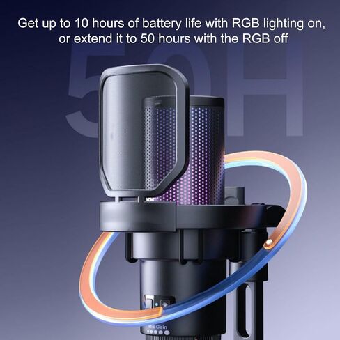 ميكروفون يونسيتي المكثف للألعاب، ميكروفون بودكاست لاسلكي RGB LED مع تقليل الضوضاء، مراقبة الوقت الحقيقي، مخرج USB C الرقمي، 48 كيلو هرتز / 24 بت، للتسجيل والبث in Saudi Arabia