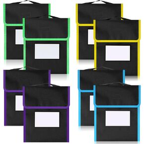 Outus Medium Book Pouches Nylon Black Book Bag with Clear Name Tag Pocket Stitched on Handle Reading Preschool Teacher Supplies for Students Classroom School Home, 9.8" x 11.8" (32 Pcs)