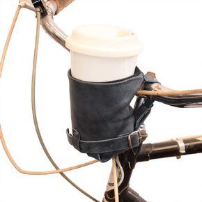 Hide & Drink, Cruzy Bike Handlebar Cup Holder, Insulated Beverage Pouch for Commuters, Minimalist Bikers, Cyclers, Urban Nomad, Full Grain Leather, Handmade, Bourbon Brown