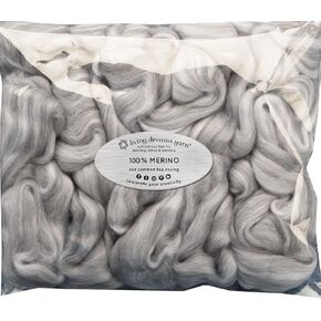 Spinning Fiber - Felting Wool Super Soft Merino Combed Top Roving for Hand Spinning, Needle Felting, Wet Felting, Dryer Balls and Overdying. Natural White and Grey