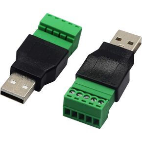 CGTime USB 2.0 A Screw Terminal Block Connector USB 2.0 A Female Plug to 5 Pin/Way Female Bolt Screw Shield terminals Pluggable Type Adapter Connector Converter 300V 8A(2Pack) (Female)