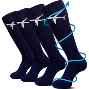Skicuff 2 Pairs Travel Compression Socks for Men Women 15-25 mmHg Graduated Knee High Compression Socks for Flying Travel Airplane Long Flights