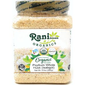 Rani Organics Psyllium Whole Husk Powder (Isabgol), Dietary Fiber Supplement, USDA Organic 9.8oz (280g) PET Jar ~ All Natural | Vegan | Gluten Friendly | Non-GMO | Indian Origin