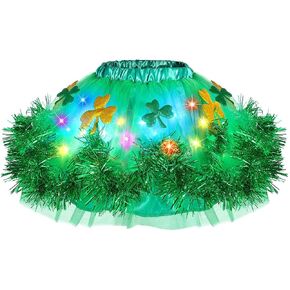 REETAN Light up St. Patrick's Day Tutu Skirt Green LED Tulle Skirts Layered Irish Shamrock Clover Tutu Costume for Girls and Kids
