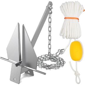 Abimars Boat Anchor Kit, 4 Sizes Fluke Anchor with Float, Chain, Rope, Hot-Dipped Galvanized Steel Danforth Anchor for Watercraft Up to 38FT