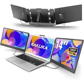 kakuka 14" Laptop Screen Extender, 1080P FHD S1 Portable Monitor for Laptop, Speakers & Kickstand, HDMI/USB-A/Type-C Plug and Play for 13"-17.3" Laptops, Windows/Mac/Android/Chrome/Switch