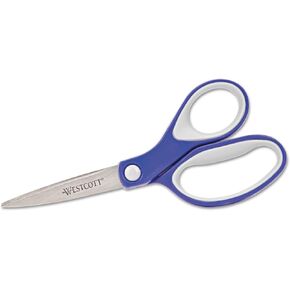 Westcott Kleenearth Soft Handle Straight Scissors, Blue/Gray