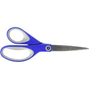 Westcott Kleenearth Soft Handle Straight Scissors, Blue/Gray