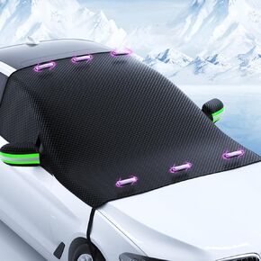 JINXU Car Windshield Sunshade Cover, Magnetic Windshield Cover, Multi-Directional Protection, Universal Fit Waterproof Windproof Snow Cover with Side Mirrors Cover Fits Most Cars Trucks SUVs, Green