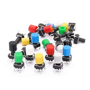TWTADE/70pcs 4 Pin Tact Tactile Push Button Switch Momentary 12x12x7.3mm with Multicolored Switch Cap (Each Color 10pcs)