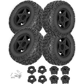 RC 12mm/14mm Hex Wheels & Tires for 1/10 RC Scale Truck,RC Truck Tires for 1/10 Slash 2WD 4×4 Senton Axia1 L0SI Redcat Rc4wd,4PCS,Black