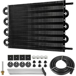 KAKSEY 5/16" Aluminium Transmission Oil Cooler, 8 Pass Ultra-Cool Tube and Fin Design Universal Cooler Kit Aluminium Black Compatible with Ford, Chevrolet, Dodge Ram (Black Finish)