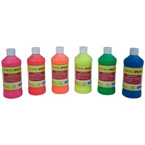 School Smart Washable Tempera Paint Set, Assorted Fluorescent Colors, Pint Set of 6