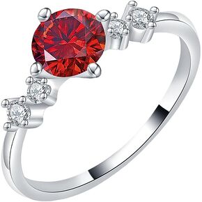 Minkuke Fashionable Women Personality Rings - 1.0ct Lab Created Diamond Red Moissanite Bands Jewelry 18K White Gold Plated S925 Silver Fine Gifts