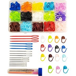 300 قطعة من أقلام الخياطة، 15 لونًا لقفل الكروشيه، 15 قطعة من إبر الخياطة الكبيرة مع صندوق تخزين in Kuwait
