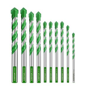 Masonry Drill Bit Set - 10pcs 1/8"-3/8" Concrete Diamond Hole Saw Drill Bit for Brick Ceramic Tile Wood Glass, Tungsten Carbide Tipped Drill Bit Round/Triangle Shank Fixed On Drills