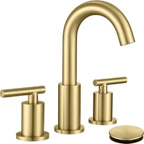 Brushed Gold Bathroom Faucet with Sink Drain and Supply Hose, 8 inch Widespread Bathroom Faucet 3 Hole, ChiLDano Gold Bathroom Faucet CH2183BG
