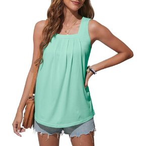 Bluetime المرأة تانك القمم الصيف عادية ساحة الرقبة بلا أكمام بلايز فضفاضة تناسب Flowy قميص منحني هيم in Kuwait