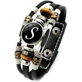 BaBakiak Initial Letter Leather Bracelet - Adjustable Multi layer Leather Cords Braided Bracelet for Men and Women