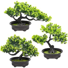 Leafouse Artificial Bonsai Tree Juniper Artificial Plant Indoor Small Fake Plant Decoration, Office Desk Bathroom Shelf Bedroom Living Room Decoration, 3 POTS