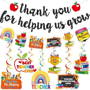Thanks for Helping Us Grow Banner Thank You Banner Teacher Appreciation Decorations with Teacher Appreciation Hanging Decorations for Teachers Day Party Decorations