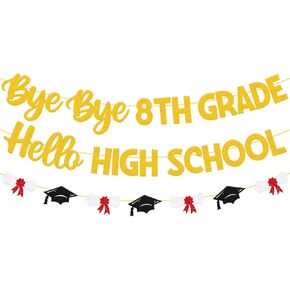 Bye Bye 8th Grade Hello High School Banner 8th Grade Graduation Party Decorations Class of 2024 Next Stop High School Decoration Congrats 8TH Grade Graduation Party Supplies in Saudi Arabia