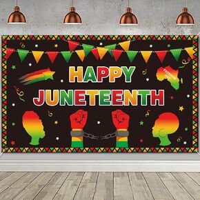 لافتة خلفية PTFNY Happy Juneteenth مقاس 71 × 43 بوصة، يوم الاستقلال التاسع عشر من يونيو، يوم الحرية، لافتة خلفية كبيرة من Juneteenth الأفريقي الأفريقي الأمريكي، احتفال بالحفلات، لافتة جدارية لتزيين الحائط in Kuwait