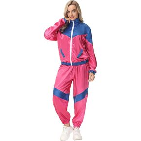 Nenahot 80s Tracksuit Hip Hop Windbreaker Sets 90s Retro Disco Long Sleeve Colorblock Tracksuit Set for Women
