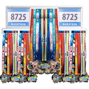 Shimeyao Race Bib and Medal Display Hanger, Metal Medal Rack Holder Wall Mounted Award Rack for Runners, Displays Over 100 Medals and 200 Race Bibs