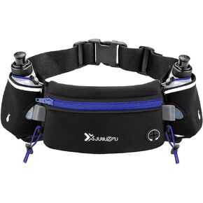 Number-one Running Belt with Water Bottles(2 x 175ML), Hydration Belt Waterproof Waist Pack Bag Fits iPhones Adjustable Sports Waist Pouch for Marathon Running Hiking Cycling, Black