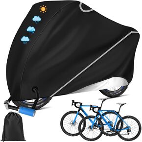 Bike Cover, Bike Covers for 2 or 3 Bikes - 210D Oxford with Pu Coating Outdoor Waterproof Bicycle Cover - Bike Storage Anti Dust Rain UV For Mountain Road Electric Bike Heavy Duty Bikes Black