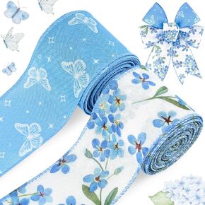 Daisy Flowers Yellow Dots Wired Edge Ribbon Summer Floral Fabric Ribbon for DIY Crafts Wreath Bow Making Wrapping Party Decor Supplies, 2 Rolls, 20 Yard