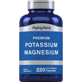 Potassium Magnesium Supplement | 220 Capsules | Non-GMO, Gluten Free | by Piping Rock