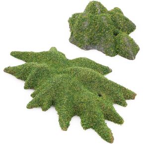 AQUA KT Aquarium Mountain Peak Rock Stone with Green Moss for Betta Goldfish Cichlid Fish Tank Decoration, Pack of 2