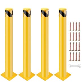 Safety Bollard Post, 36 x 4.5 inch Removable Steel Traffic Parking Barrier Bollards, Yellow, 6 Pack