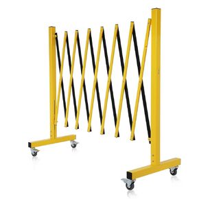 16.4 Feet Expandable Metal Barricade with Wheels, Retractable Metal Traffic Gate, Industrial Security Barrier for Construction Site Elevator Garage Road Yellow Black