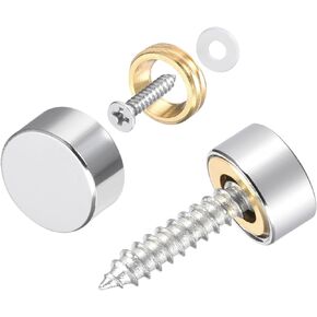 METALLIXITY Mirror Screws (10mm/0.39") 2Pcs, Decorative Cover Cap Nails Brass Polished - for Sign Advertising Hardware, Construction, Silver Tone