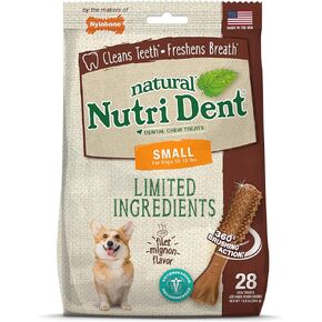 Nylabone Nutri Dent Dog Dental Chews - Natural Dog Teeth Cleaning & Breath Freshener - Dental Treats for Dogs - Filet Mignon Flavor, Small (64 Count)