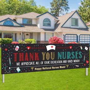 Thank You Nurses We Appreciate You Banner Garden Sign Nurse Appreciation Week Party Decorations, RN Medical School Graduation Party Banner