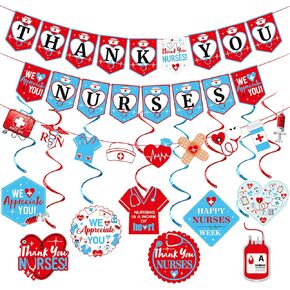 Thank You Nurses Banner Party Decorations Red and Blue, Nurse Appreciation Week Banner Decorations, Nurse Appreciation Gifts Bulk for Nurses Week Home Office School Hospital Décor