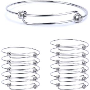 ALEXCRAFT 12 PCS Silver Expandable Bangle Bracelets Adjustable Wire Blank Bangles Set Stainless Steel Bracelets for DIY Jewelry Making 2.6 Inches