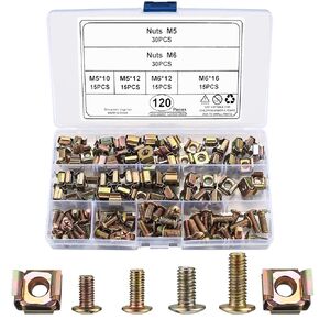 Server Rack Screws and Cage Nuts and Screws, 120 Pcs M5 M6 Rack Mount Cage Nuts and Screws Washers, Square Hole Hardware Insert Nuts for Rack Mount Server Rack Cabinet Shelves in Kuwait