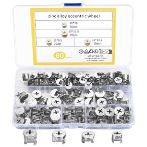 qxayxa 80pcs Furniture Connecting Cam Lock Connectors Fittings, Furniture Cam Lock Nuts, Cam Locks for Furniture, Connecting Lock Nuts Fasteners for Cabinet Drawer, 12x10/15x11.5/15x9.5/15x13.5mm
