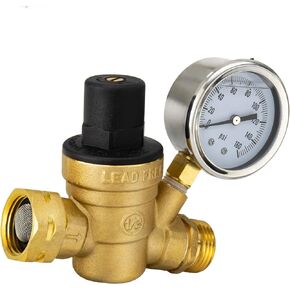 RecPro RV Brass Water Pressure Regulator | RV Plumbing | Adjustable Water Pressure Regulator | with Gauge