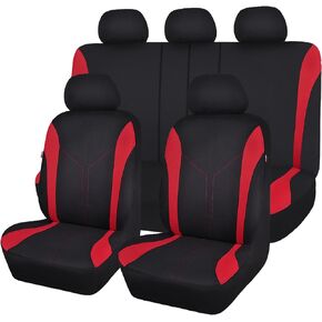 Flying Banner Car Seat Covers Front Seats and Rear Bench Mesh Fabric Rear Bench Split Polyester Cover Easy Installation SUV CAR Woman Lady Femal (Front Set, Black Red)
