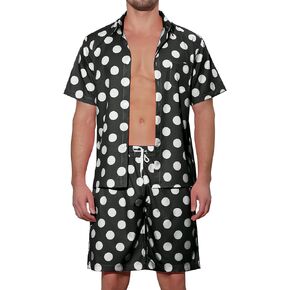 Lars Amadeus Polka Dots Hawaiian Sets for Men's Short Sleeves Shirts Shorts Summer 2 Pieces Set